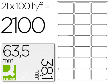 CJ100 hojas A4 2100 etiquetas adhesivas Q-Connect 63,5x38,1mm.  ILC